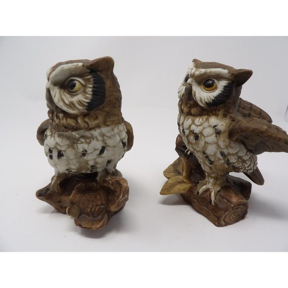 Vintage Pair HOMCO Owls Brown with White Breasts Sitting on Branches Marked 1114 - Picture 3 of 10